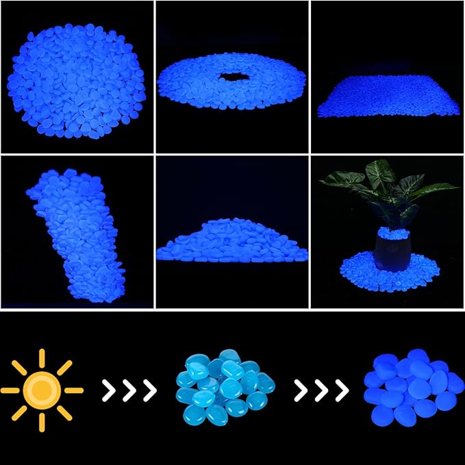Sasylvia 4000 Pcs Glow in The Dark Rocks Blue Garden Glow Rocks Glow in The Dark Stones Outdoor Glow in The Dark Pebbles for Walkway Backyard Landscaping Pathway Aquarium Fish Tank Plant Decoration