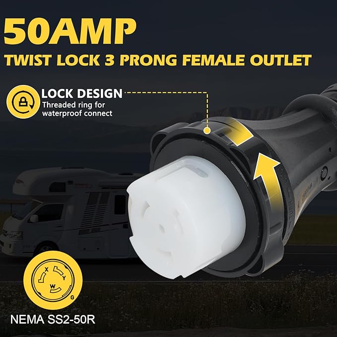 NEMA SS2-50R to 14-50R Generator Adapter Cord, 50Amp SS2-50 Twist Lock Receptacle to 14-50 Receptacle Female to Female Plug, for RV EV Generator