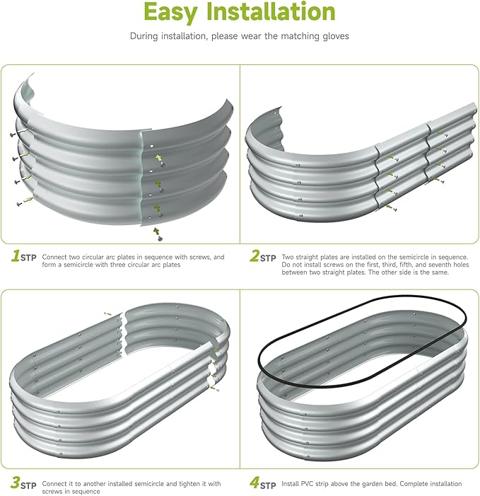 2PCS 4x2x1 FT Oval Metal Raised Garden Bed Kit, Elevated Garden Planter Box Outdoor, Trough Planter for Outdoor Plants, Flower, Vegetables, Fruit, Herbs (Silver)