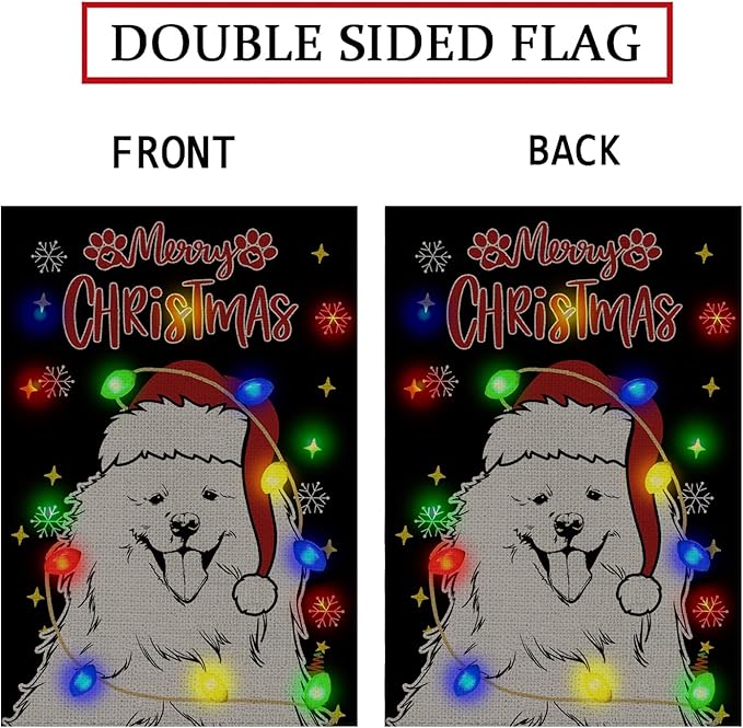 Christmas Dog Garden Flag - Led Samoyed Christmas Decor for Outside, Welcome Garden Flags Double-Sided Flag for Seasonal Christmas Winter Farmhouse Yard Lawn Decoration Gifts 12x18 inches