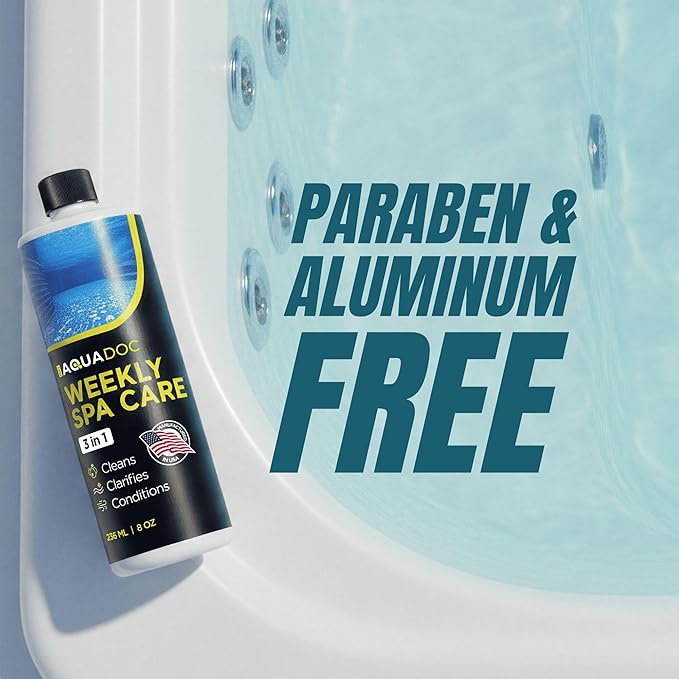 AquaDoc 3 in 1 Hot Tub Weekly Care - Concentrated Spa Water Conditioning Treatment to Help Reduce Residue, Improve Water Appearance, Enhance Comfort - Hot Tub Chemicals Made in USA - 8 oz