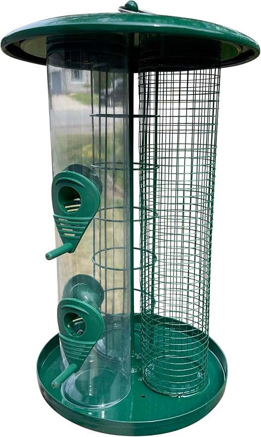 Garden Guru Outdoor Tube Bird Feeder for Small Wild Birds – Premium Coated Steel & Metal Seed Guard - Chew Proof, Weather Resistant – Bird Feeder for Seed Nut Suet Ball - 3-in-1 Triple Bird Feeder
