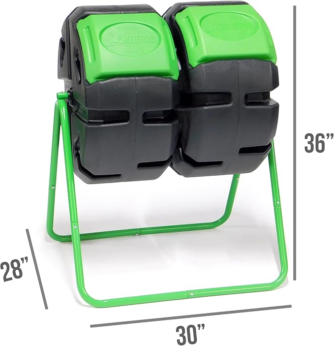 FCMP Outdoor HOTFROG 37-Gallon Dual-Chamber Tumbling Composter, Black/Green (HF-DBC4000) - UV-Inhibited, BPA-Free, Compost Bin for Garden, Easy-Turn Barrel with Aeration Vents