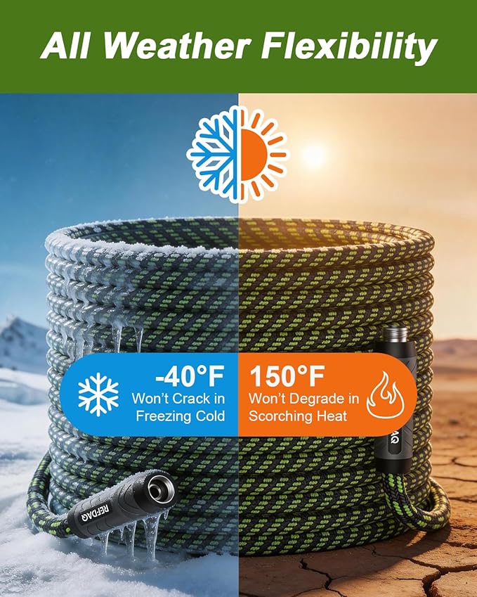 Garden Hose, Flexible Ultra Lightweight Durable, Kink-Free Water Hose with 10 Function Sprayer - Non-Shrinking, Easy to Store, All-Weather, High-Pressure (25FT)