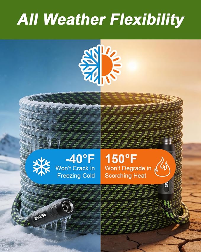 Garden Hose 100ft, Flexible Ultra Lightweight Durable, Kink-Free Water Hose with 10 Function Sprayer - Non-Shrinking, Easy to Store, All-Weather, High-Pressure
