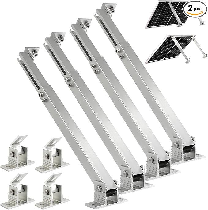 Solar Panel Mounting Brackets, 2 Sets Adjustable Solar Panel Tilt Mount Brackets, 14-27IN Adjust Solar Panel Rack, Support up to 100-450 Watt Mounting Bracket Set, Portable Stand for Roof RV Boat