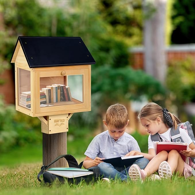 Little Library, Outdoor Library Book Box for Sharing Books, Wood DIY Storage Cabinet Easy Mount Neighborhoods Community and Schools