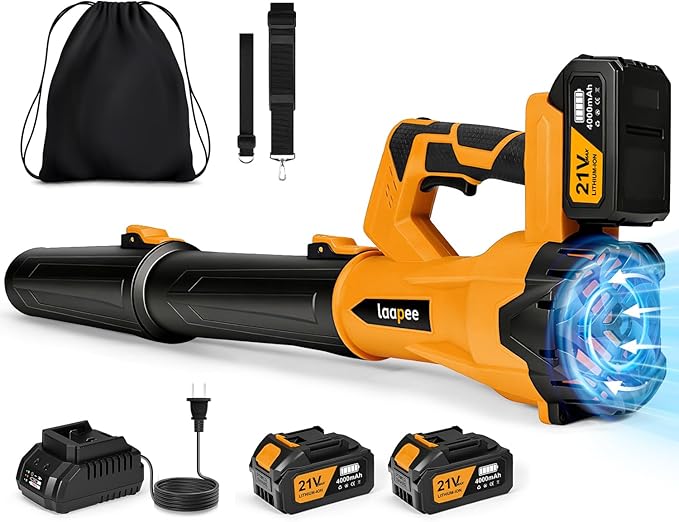 Leaf Blower Cordless,Electric Leaf Blower with 2 4.0Ah Battery Powered and Fast Charger, Cordless Blowers for Lawn Care and Car Dust Snow Blower,6 Speed Control,Orange