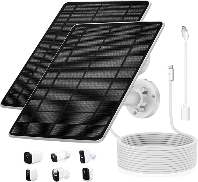 Solar Panel Compatible Camera Type C USB Port, with 9.8ft Cable, for Spotlight Cam Plus/Pro (Battery) Stick Up Cam/Pro Spotlight Cam Battery, IP66 Waterproof -2Pack