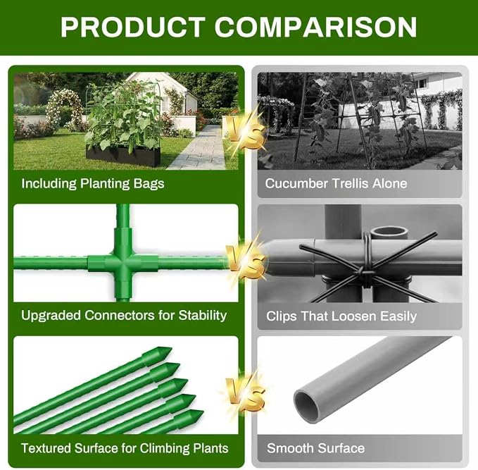 66"×64"×16.5" Cucumber Trellis with Grow Bag, Trellis for Climbing Plants Outdoor,U-Shape Reusable Metal Garden Arch Trellis with Net, for Fruit Flower Support for Pea, Grape Vine Type Plants