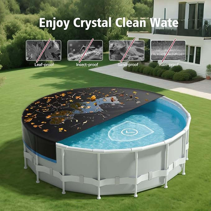 14ft Round Pool Cover, 420D Heavy Duty Oxford Fabric with Ratchet Tie Downs - UV Resistant, Cold & Keeps Out Debris
