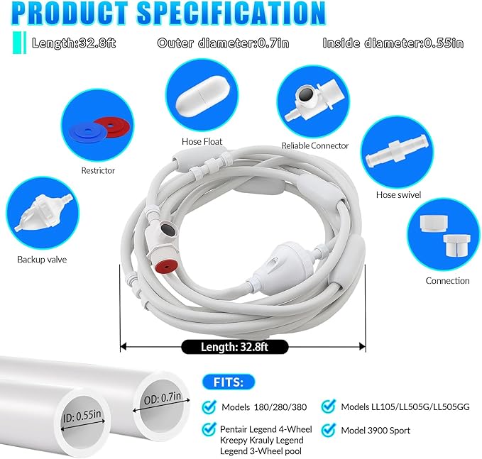 DWALE Pool Cleaner Feed Hose Replacement for Polaris 280, 380, 180, 3900 Pool Cleaners (Not for Polaris 360)