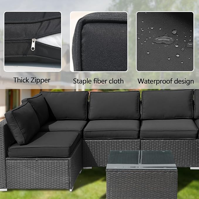 14Pieces Patio Cushion Covers Replacement Outdoor Couch Cushions Covers Splashproof Sofa Slipcovers Set with Zippers,Patio Furniture Protector Cover Only(Black,25×25×3.15 inches)