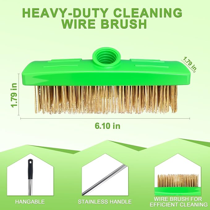 3-in-1 Crack Weeder Tool, Adjustable Long Handle Moss Remover with Wire Brush & Scraper, Stainless Steel Crevice Weeding Puller for Sidewalk, Driveway, Patio, Pavers, Garden