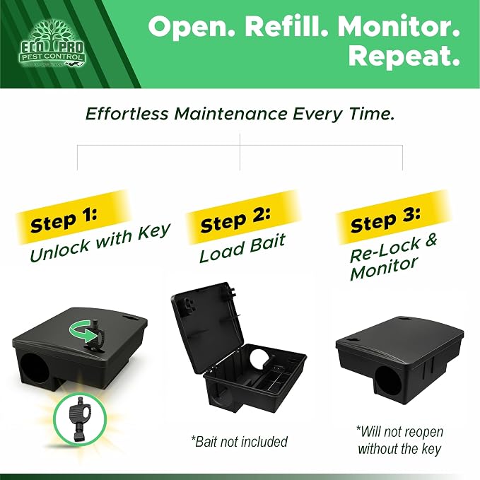 Mouse Bait Station 2 Pack Medium Size, Tamper Resistant Lockable Bait Boxes Indoor Outdoor, High Capacity Mid Size Rodent Bait Box with Key, Reusable Weather Resistant Pest Control