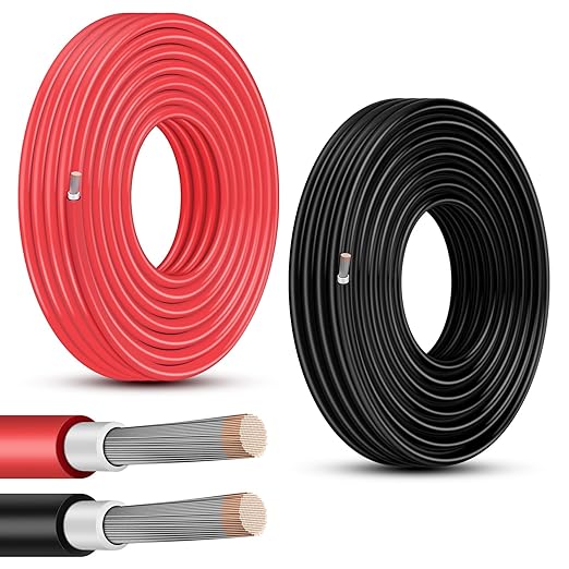 10 Gauge Wire - iGreely Solar Panel Wire 50Ft Black & 50Ft Red 10AWG(6mm²) Tinned Copper UV Resistant Cable for Solar Panel MPPT Controller Boat Marine Automotive RV Outdoor