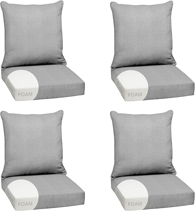 Arden Olefin Outdoor Foam Deep Seat Cushion Set (4-Pack), 24x24, Premium High-Density Foam, Never Flattens, Weather-Proof for Patio Chair Sofa Couch, Paloma Woven Texture