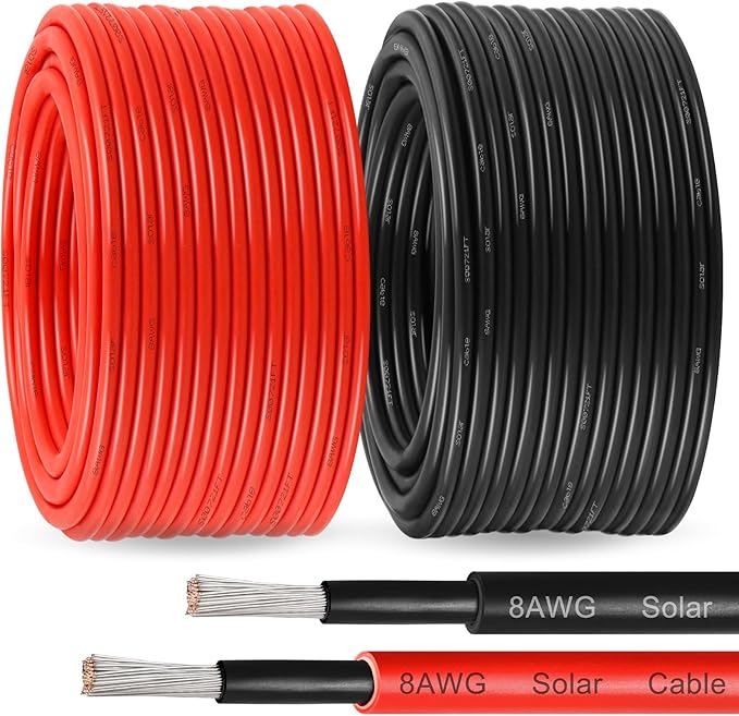 MOOKEERF Solar Pane Wire 8 AWG - Solar Extension Cable 150Ft Black & 150Ft Red 8 Gauge Tinned Copper PV Wire for Outdoor Automotive RV Solar Panel Boat Marine (Black+Red)