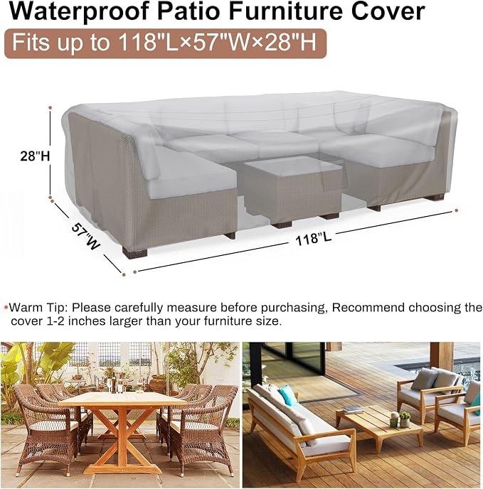 Patio Furniture Set Cover Waterproof, Mrrihand Outdoor Sectional Sofa Set Cover Heavy Duty 600D Table and Chair Set Cover 118" L× 57" W× 28" H