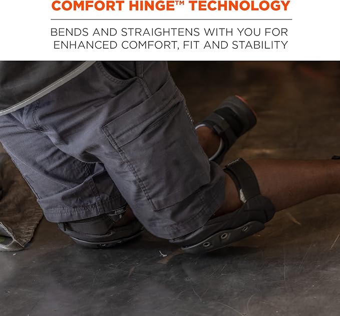 Gel Foam Knee Pads with Comfort Hinge Straps, Rubber Hard Cap, Hook & Loop Closure, Ergodyne ProFlex 435HL