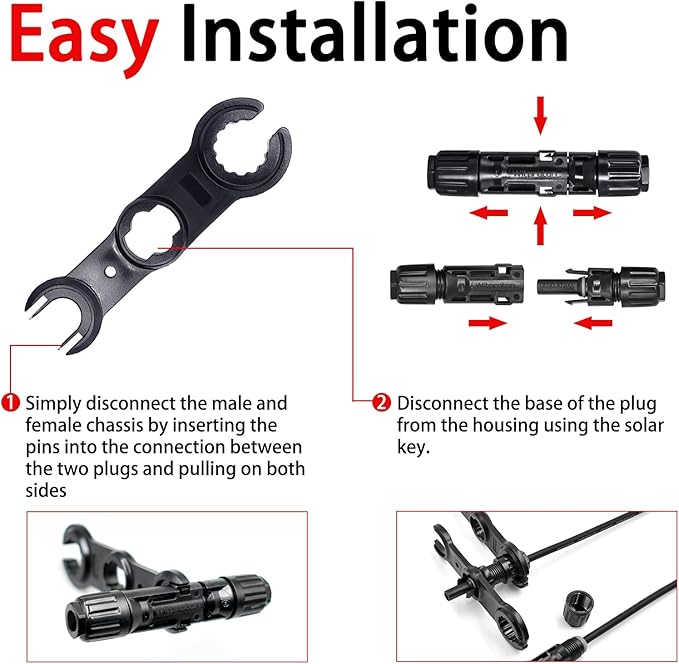 8AWG Solar Connectors IP68 Waterproof 1500V 70A Solid Tinned Copper Terminal Black 5 Pairs for Solar PV Panel Cable(10mm²)