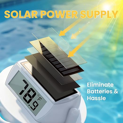 Solar Pool Thermometer Floating, Digital Swimming Pool Thermometer, IPX8 Waterproof with Double Sided Display for Pond, Hot Tub, Aquarium (White)