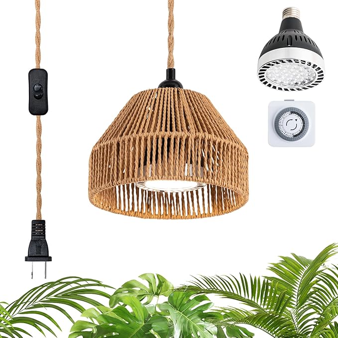 30W Indoor Hanging Plant Light, 4000K Bohemian Plant Growth Light, 15 Foot Power Cord, Automatic Timing, Indoor Hanging Growth lamp Used for Gardening, Banyan Trees, and greenhouses