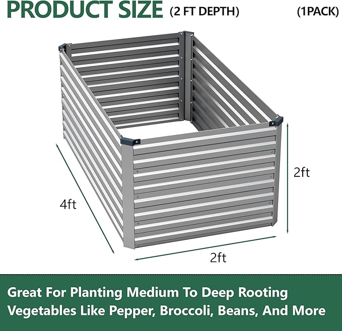 Vengarus 4x2x2FT Galvanized Raised Garden Bed Kit, Deep Root Planter Box Outdoor Large Planter Raised Beds for Planting Flowers,Vegetables and Herbs-Silver