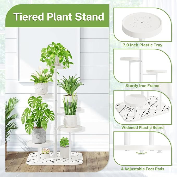 iDavosic.ly 5 Tier Plant Stand for Indoor Outdoor 2 Pack, Folding Large Corner Flower Pot Holder Shelf and Metal Plastic Tall Orchid Display Rack for Patio Porch Living Room Garden Balcony, White