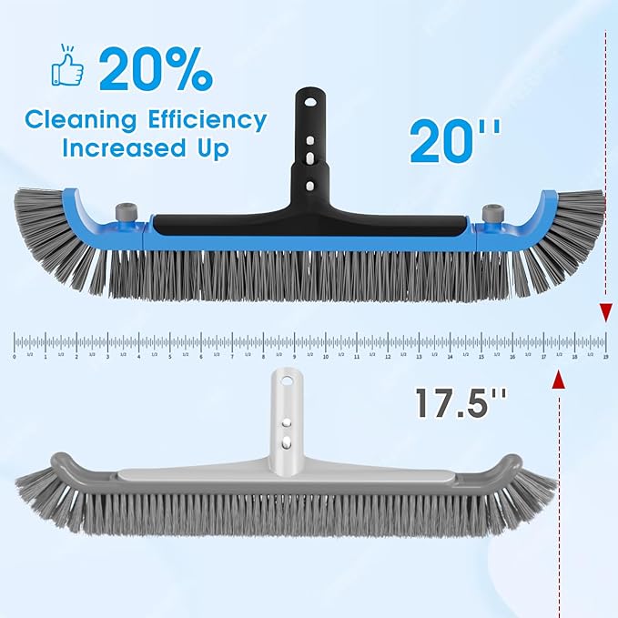 2 in 1 Pool Brush with Poles 10ft - 20'' Heavy Duty Swimming Pool Brush & Multifunctional Brush Head, 9ft Aluminum Poles, Cleaning Inground & Above Ground Pools