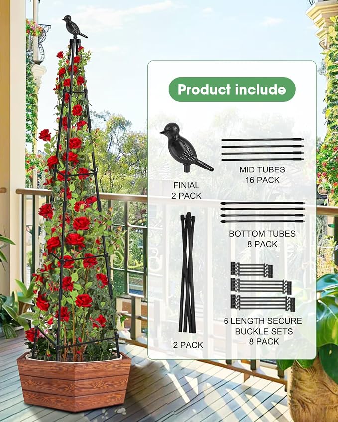 MYMULIKE 2Pack Garden Trellis for Climbing Plants Outdoor Indoor Pot 67'' Cucumber Trellis for Climbing Plant Support for Climbing Vegetables Plants Garden Obelisk Trellis Tomato cage & Climbing Rose
