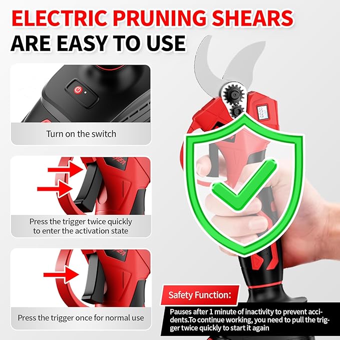 FULLYEA Electric Pruning Shears, 1.4" Cutting Diameter Electric Pruner with LCD Display＆2Pcs 2.0Ah Rechargeable Battery, Brushless Motor Cordless Pruning Shears for Tree Trimming Branch Cutter