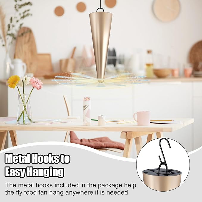 Glovv Fly Fans for Tables, Bug Food Fan Outdoor Indoor Keep Flies Away, 3 Pack Portable Batteries Powered Picnic Table Top Spinner with Metal Hanger, Fly Repellent for Restaurant, Camping (Golden)