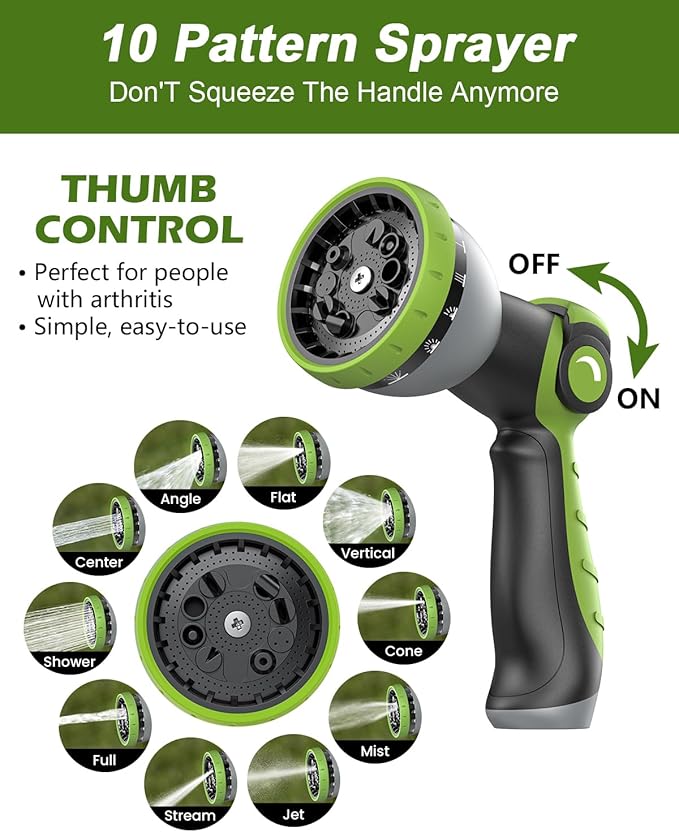 Garden Hose, Flexible Ultra Lightweight Durable, Kink-Free Water Hose with 10 Function Sprayer - Non-Shrinking, Easy to Store, All-Weather, High-Pressure (50FT)
