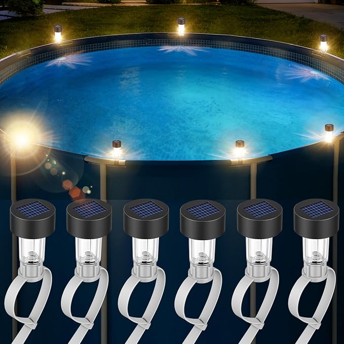 BITIWEND Solar Pool Lights for Framed Above Ground Pools, 6 Pack Waterproof Swimming Pool Accessories Lights, for Outdoor Pool Yard Garden Decoration Night Light