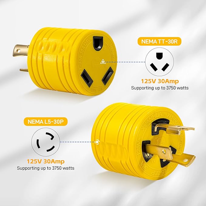 3 Prong 30 Amp RV Twist Lock Adapter - NEMA L5-30P Twist Lock Male Plug to NEMA TT-30R Female，Heavy Duty Generator to RV Trailer Camper Cord,STW 10 AWG 125V/3750W