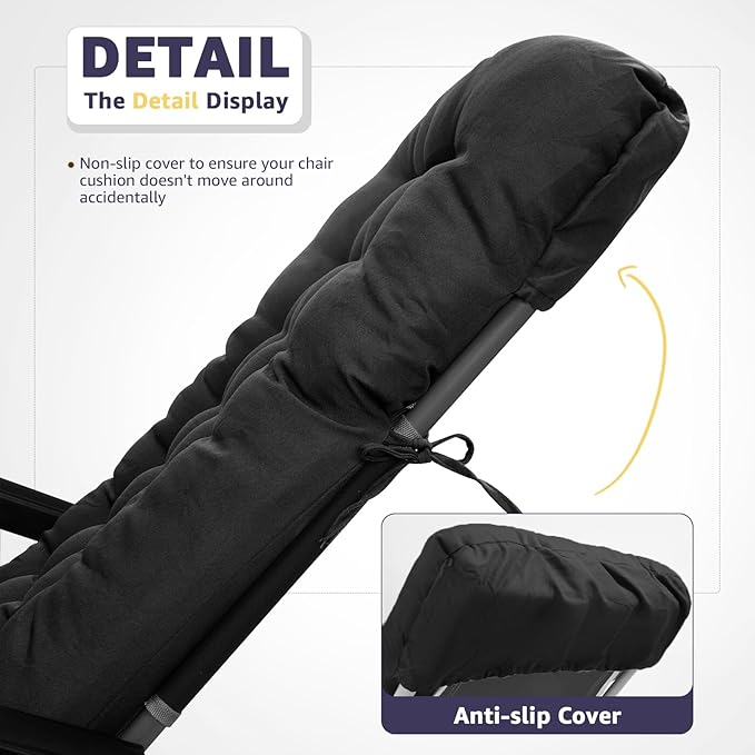 Patio Lounge Chair Cushion, Waterproof Zero Gravity Chair Cushions with Ties, 66x21x4 Inches Chaise Lounge Chair Cushion for Outdoor Indoor Furniture, Black (Only Cushion)