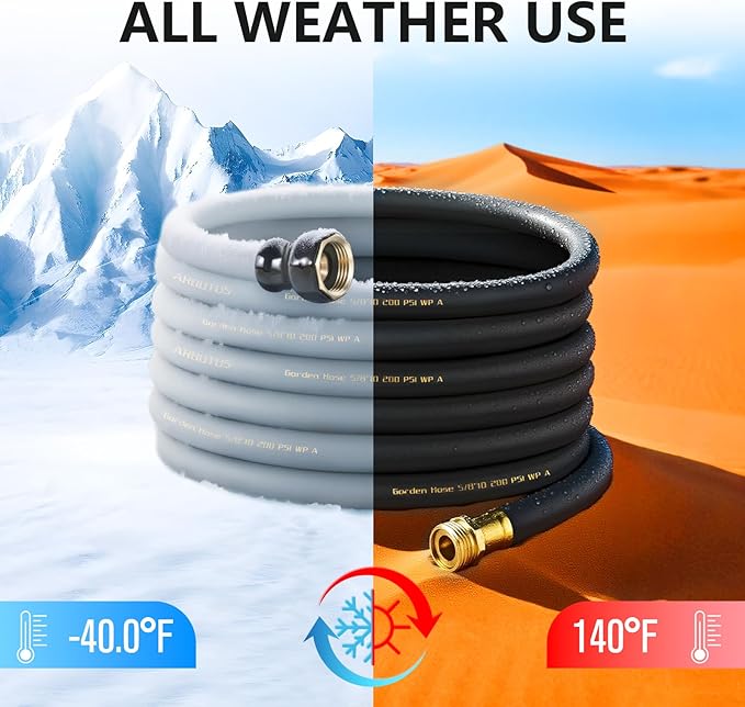 Garden Hose 5/8" x 75ft - Brass connector Rubber Heavy Duty Water Hose 600 PSI Burst Pressure, Durable Flexible Hose for Yard, Car Wash, Pets Black