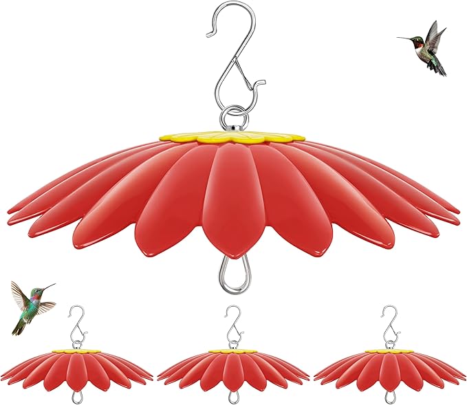 10.5 inch Hummingbird Feeder Shade Dome Cover,Rain Guard,Weather Guard for Bird Feeder, Umbrella Cover for Bird House for Outdoor,Squirrel Baffle,Flower Design(Red) 4 Pack.