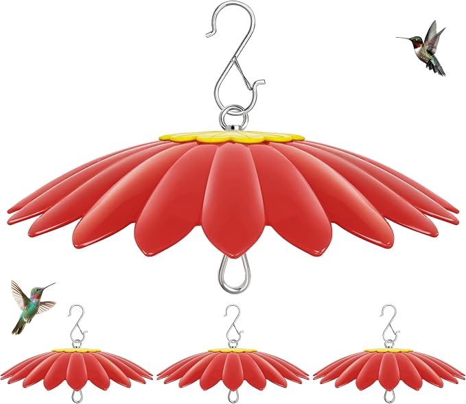13.5 inch Hummingbird Feeder Shade Dome Cover,Rain Guard,Weather Guard for Bird Feeder, Umbrella Cover for Bird House for Outdoor,Squirrel Baffle,Flower Design(Red) 4 Pack.