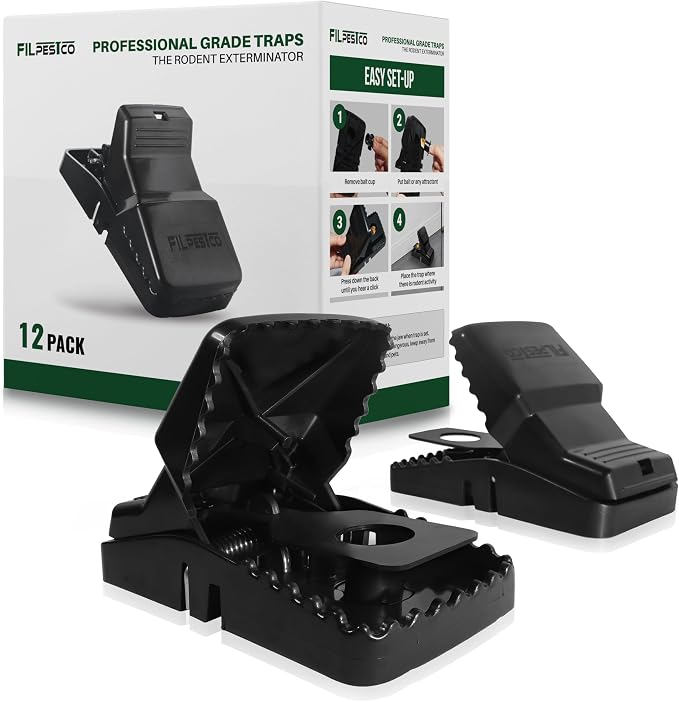 Large Rat Traps, Mouse Traps, Black Heavy Duty Snap, 12 Count
