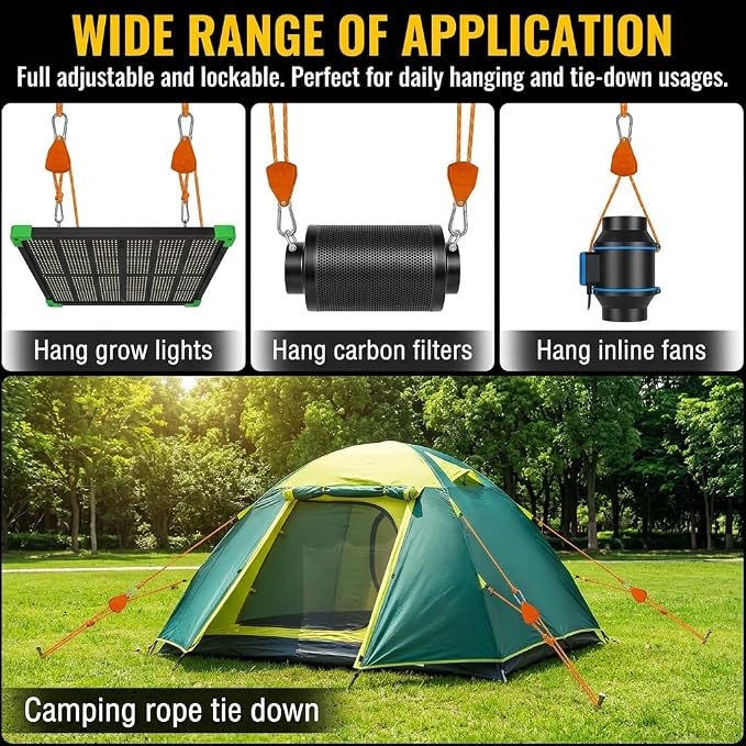 6-Pack Long 14ft Retractable Rope Paracord Ratchetable Strap,Heavy Duty Adjustable Pulley Tie Down for Kayak Storage,Outdoor Plant Hanging,Tent Tie Downs,Cargo Securing with Carabiner Hooks（Black）