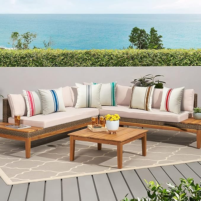 OTOSTAR Pack of 2 Outdoor Waterproof Decorative Pillow Covers 16x16 Inch Linen Geometry Pillowcases Cushion Case Garden Throw Pillow Covers Pillows Shell for Patio Furniture Couch Tent Balcony (Grey)