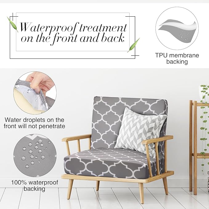 Newwiee 8Pcs Patio Cushion Covers Stretch Outdoor Cushion Cover Replacement for Patio Furniture Sofa Couch Slipcovers, Soft Flexibility Washable Furniture Protector(Vintage Line,Gray)