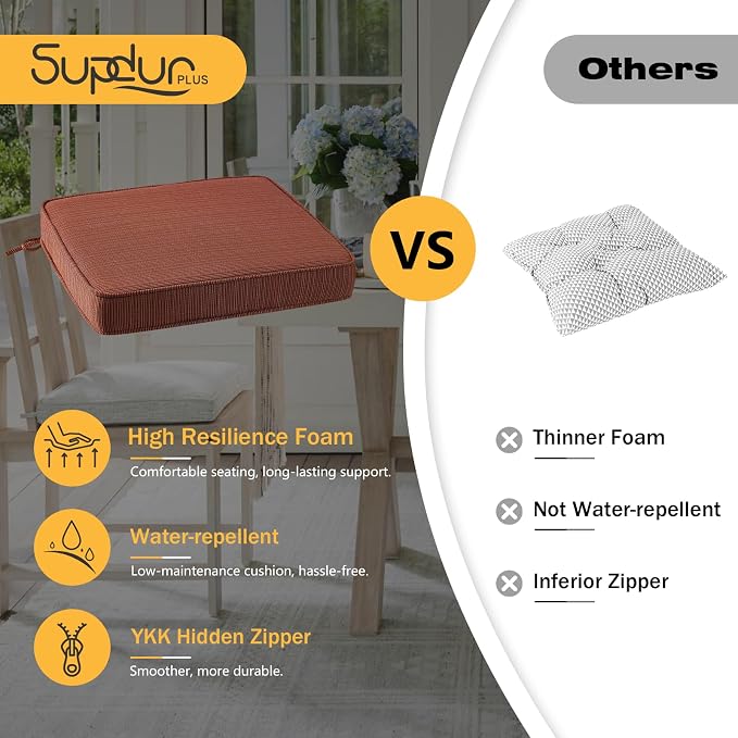 Outdoor Square Corner Seat Cushion, 19"x19"x3", Set of 4, Non Slip Seat Cushion Pads with Removable Cover for Patio Furniture, Garden Yard Lawn, Dark Yellow Tan Stripe