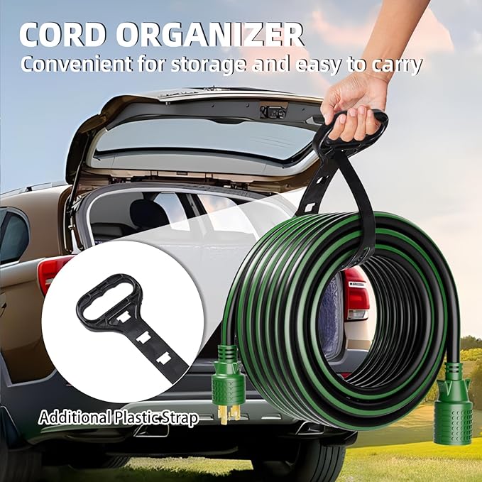 4 Prong 30 Amp Extension Generator Cord 25FT, NEMA L14-30P/L14-30R, 125/250 Volt Up to 7500 Watts, 10 Gauge SJTW Twist Lock Power Cord for Manual Transfer Switch, Black&Green, ETL Listed