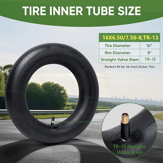TICONN 16x6.50/7.50-8 Tire Inner Tube, 2 Pack Inner Tire Tube for Wheelbarrow Tires, Replacement Tube with TR-13 Straight Valve Stem for Yard Tractors, Wheelbarrows, ATVs