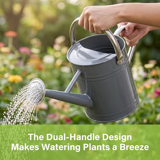 Watering Can for Outdoor&Indoor Plants，1 Gallon Metal Watering Can with with Removable Spout，Galvanized Steel Garden Flower Water Can Plant Watering Pot with 2 Handles,Grey