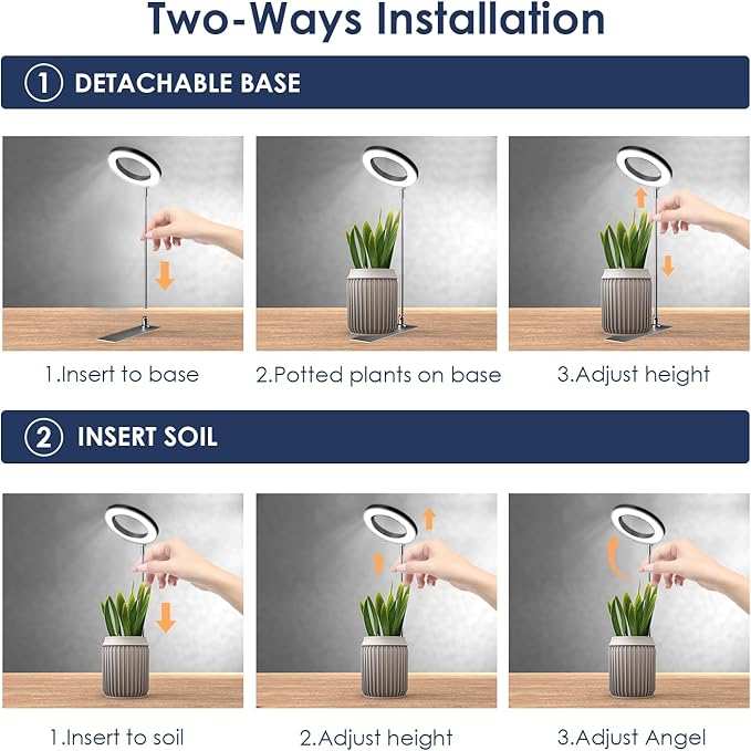 IMVSINCERE Halo Grow Light for Indoor Plants 72 LEDs - Adjustable Height （6.5-25 in） Full Spectrum LED Growing Lamp with Base, Auto On/Off Timer (3/9/12H), 10 Dimmable Brightness, 5V Adapter 160MM