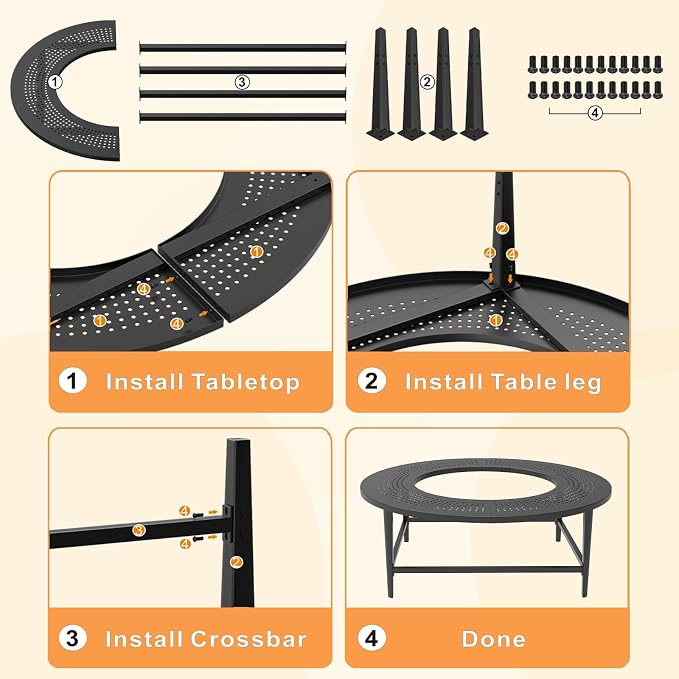 Fire Pit Surround Tabletop for Solo Stove Yukon & Bonfire, Outdoor Smokeless Fire Pit Table for Wood Burning Fire Pits, Powder-Coated Steel Stove Table Surround for Solo Stove